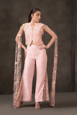 Lace Bloom – Blush Pink Designer Co-ord Set with Cape Detail