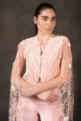 Lace Bloom – Blush Pink Designer Co-ord Set with Cape Detail