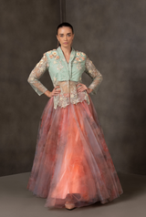 Rosette Mist – Peach Mint Lehenga for Women
