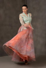 Rosette Mist – Peach Mint Lehenga for Women