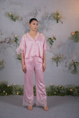 Rose Promise pastel pink gaji silk designer co ord set for women
