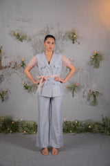 Blue Draft aqua linen co ord set for women