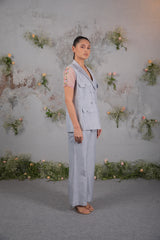 Blue Draft – Aqua Linen Co-ord Set with Minimal Detailing  - Set of 2
