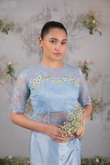 Blue Whisper – Powder Blue Floral Embroidered Co-ord Set  - Set of 2