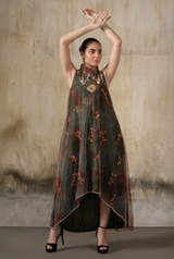 Woodland Veil – Forest Green Fairy Maxi Dress for Women