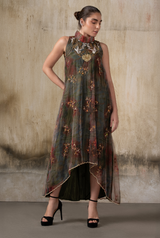 Woodland Veil – Forest Green Fairy Maxi Dress for Women