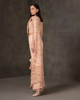 Blushing Veil – Indo Western Pastel Peach Draped Fusion Set