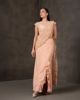 Blushing Veil – Indo Western Pastel Peach Draped Fusion Set