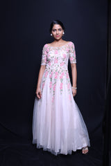 Blush Gardenia – Pastel Floral Organza Gown