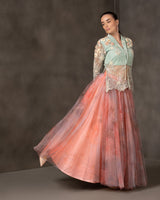 Rosette Mist – Peach Mint Lehenga for Women