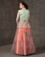 Rosette Mist – Peach Mint Lehenga for Women