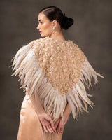 Feathered Dawn – Indo Western Ivory Peach Draped Fairy Outfit