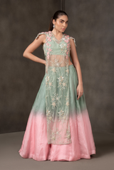 Misty Garden – Pastel Ombre party Lehenga with Floral Jack