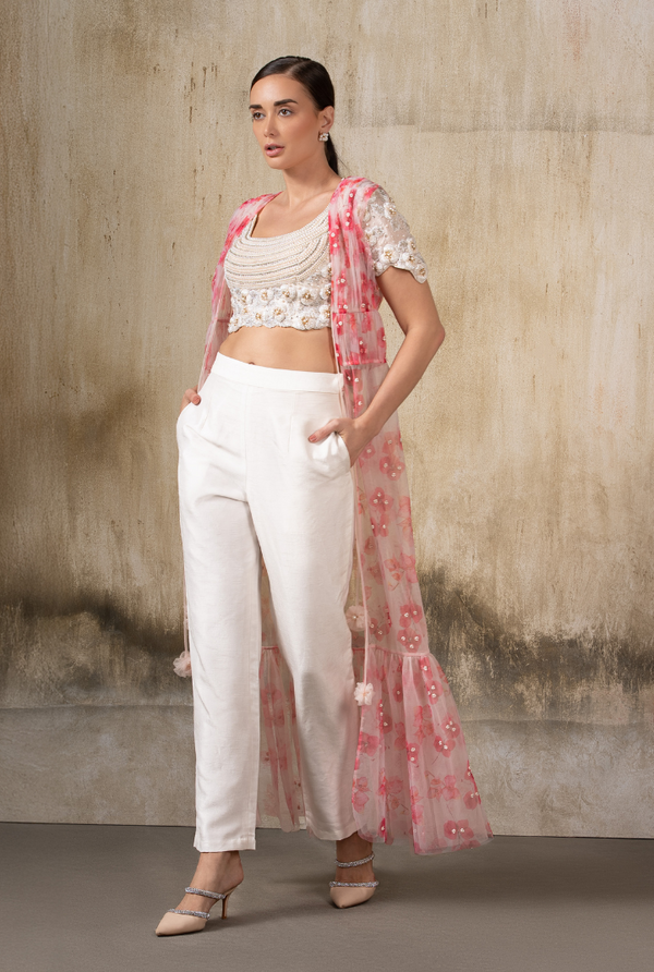 Petal Whisper – Ivory and Pink Fairy-Inspired Co-ord Set