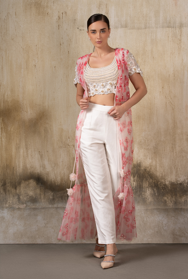 Petal Whisper – Ivory and Pink Fairy-Inspired Co-ord Set