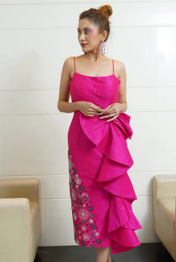 Flattery Bow – Handcrafted Raw Silk Pret Gown with Floral Sequins