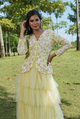 Sunshine Hued Indo Western Luxury Pret Gown – Yellow Festive Dress