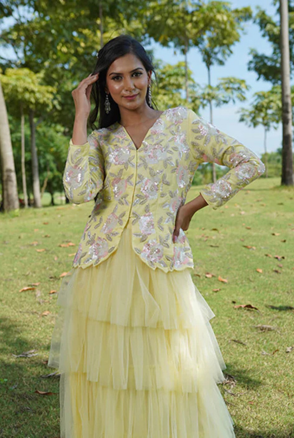 Sunshine Hued Indo Western Luxury Pret Gown – Yellow Festive Dress