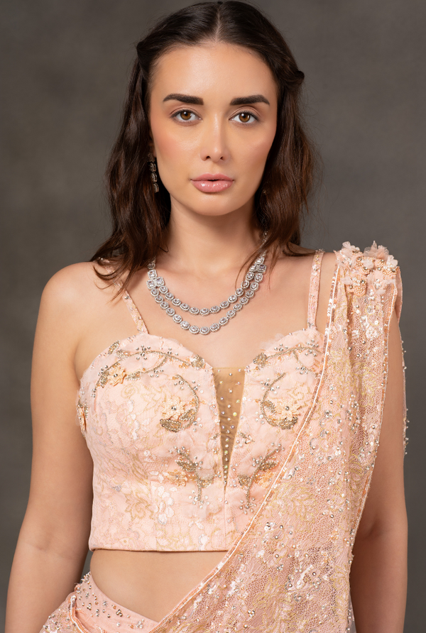 Blush Whimsy – Peach Embroidered Wedding Lehenga Dress