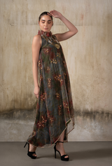 Woodland Veil – Forest Green Fairy Maxi Dress for Women
