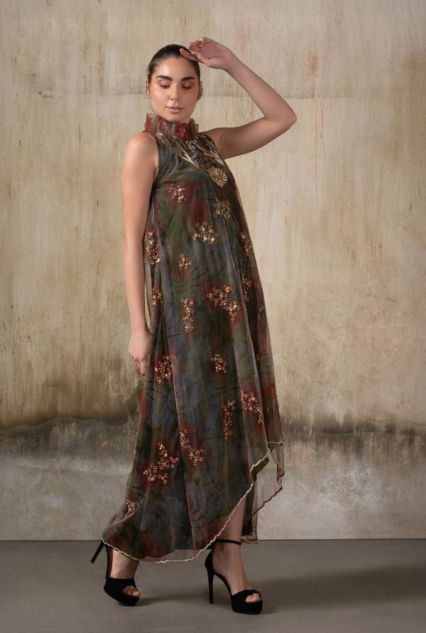 Woodland Veil – Forest Green Fairy Maxi Dress for Women
