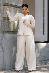 Leaf Foliage Crème Pret Co‑ord Set with 3D Leaf Detail