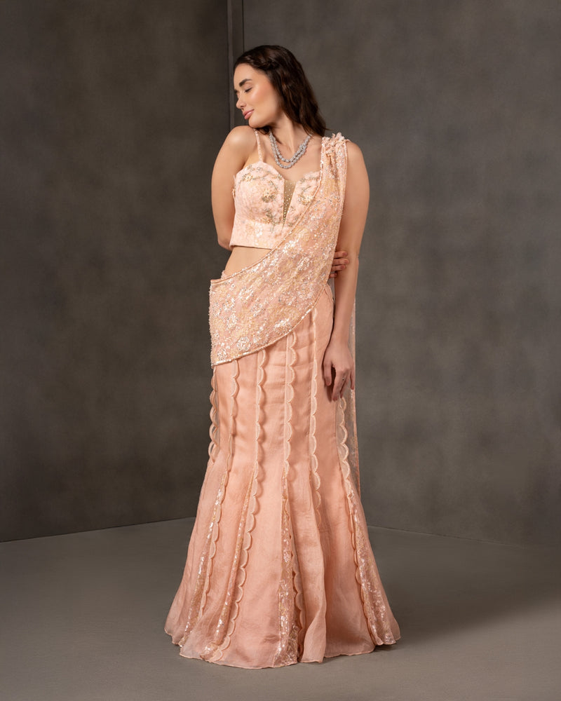 Blush Whimsy – Peach Embroidered Wedding Lehenga Dress