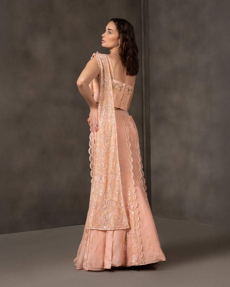 Blush Whimsy – Peach Embroidered Wedding Lehenga Dress