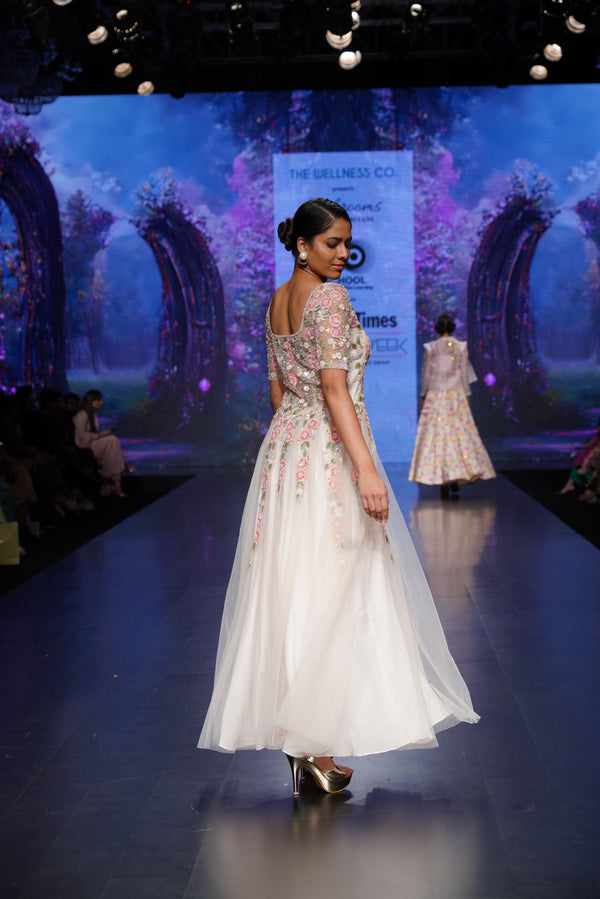 Blush Gardenia – Pastel Floral Organza Gown