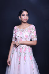 Blush Gardenia – Pastel Floral Organza Gown