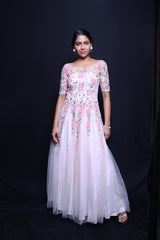 Blush Gardenia – Pastel Floral Organza Gown