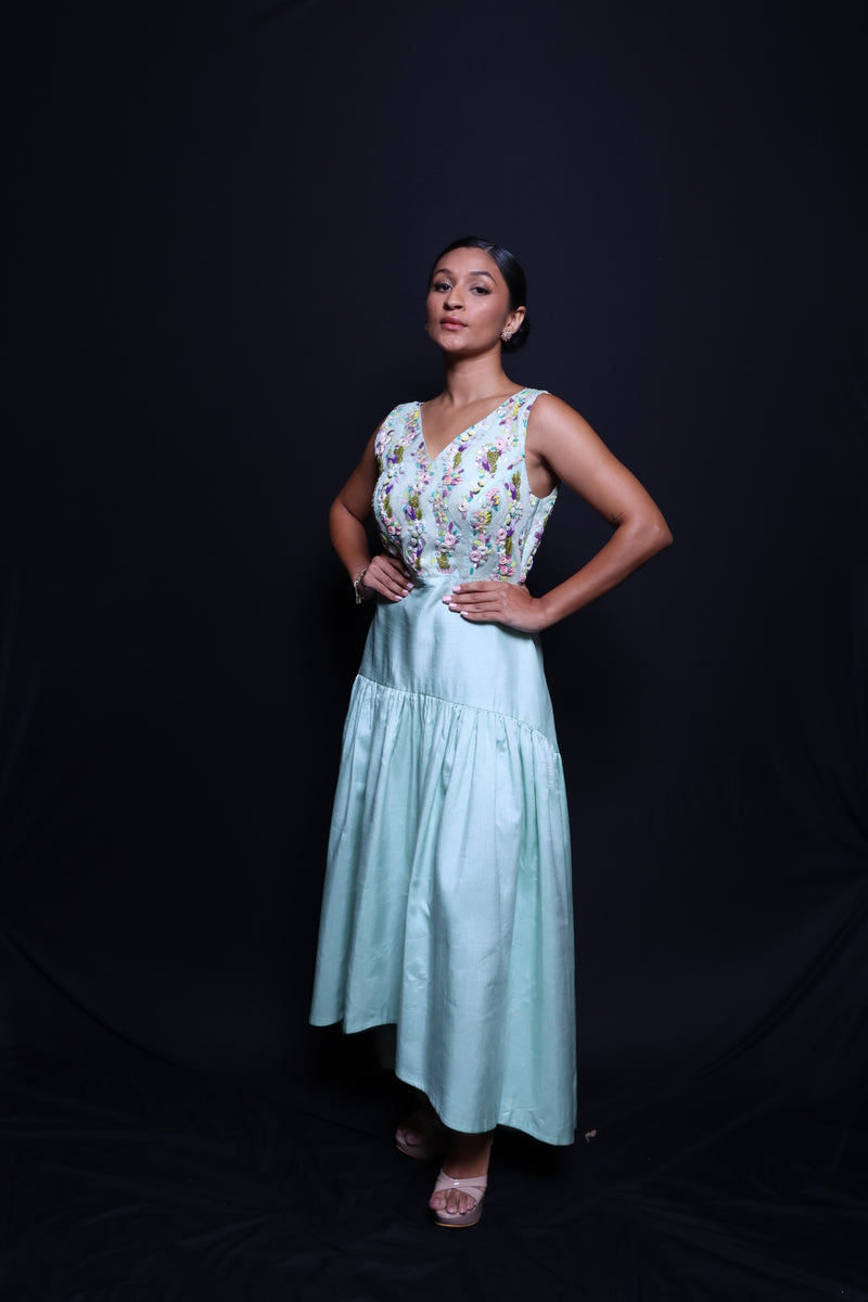 Rosemary Mint Green Dress Dupion Skirt & Floral Blouse Rosemary Mint Green Dress Dupion Skirt & Floral Blouse