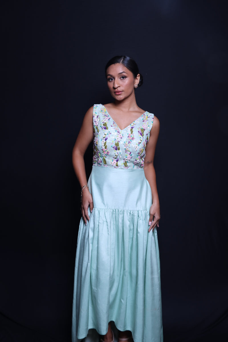 Rosemary – Mint Green Dress  Dupion  elegant western dress for women