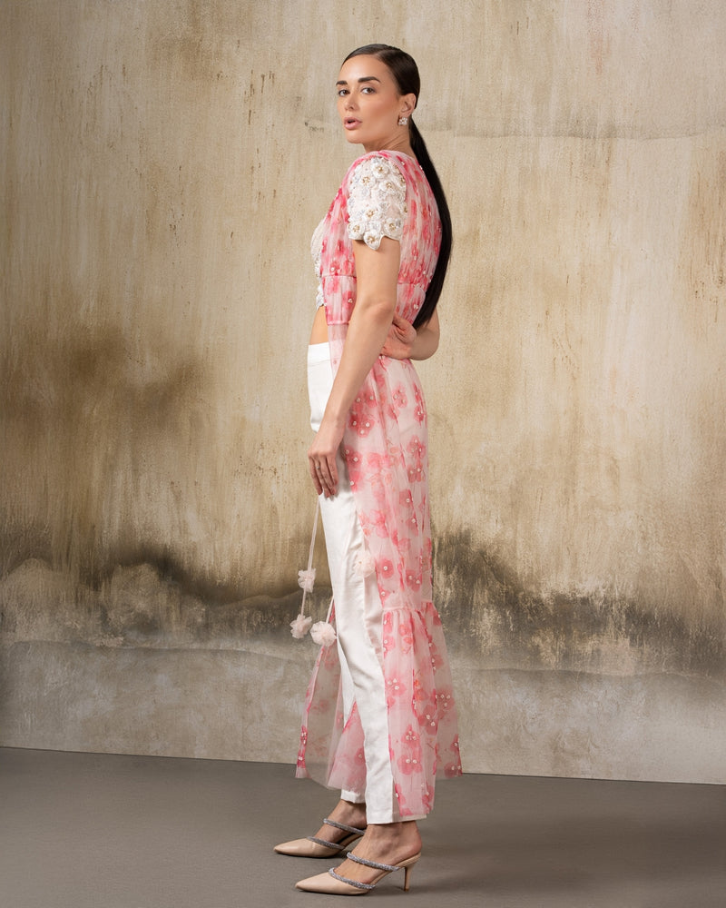 Petal Whisper – Ivory and Pink Fairy-Inspired Co-ord Set