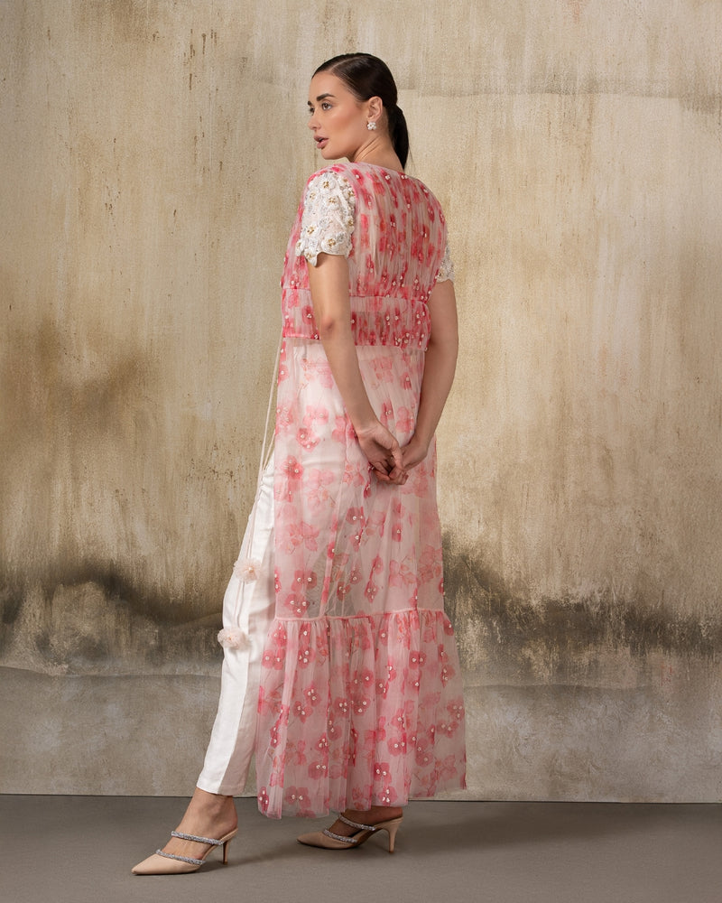 Petal Whisper – Ivory and Pink Fairy-Inspired Co-ord Set