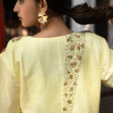 Coral Knots Pastel Yellow Linen Pret Jacket & Pants Set