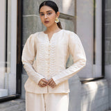 Leaf Foliage Crème Pret Co‑ord Set with 3D Leaf Detail
