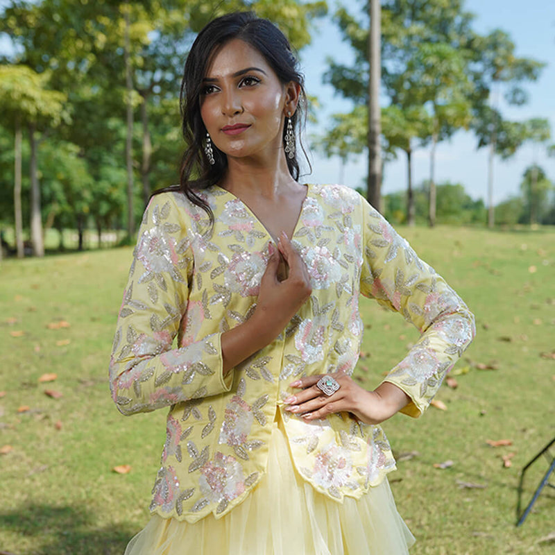 Sunshine Hued Indo Western Luxury Pret Gown – Yellow Festive Dress