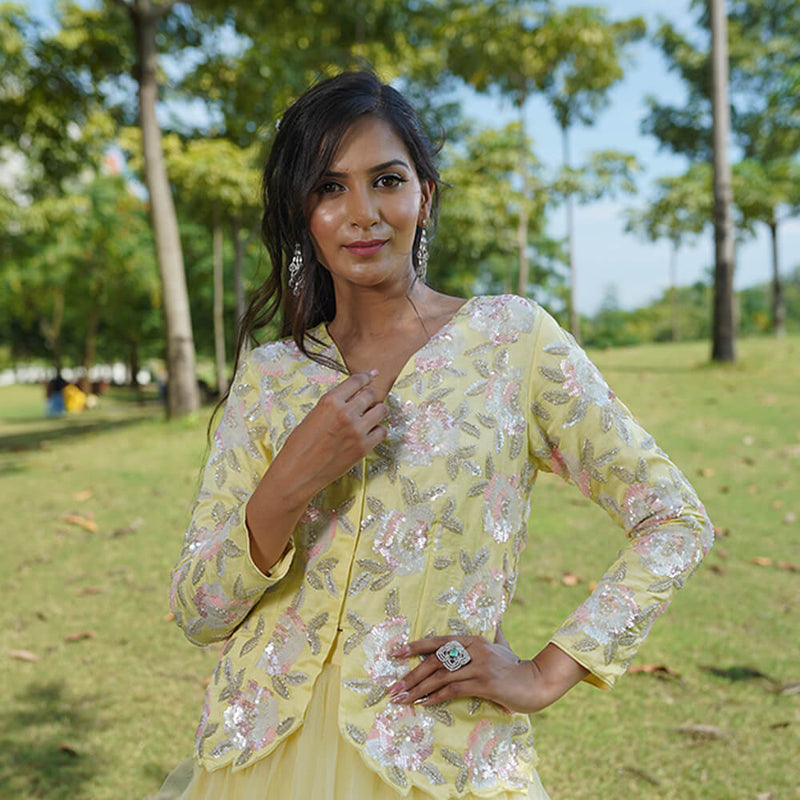 Sunshine Hued Indo Western Luxury Pret Gown – Yellow Festive Dress