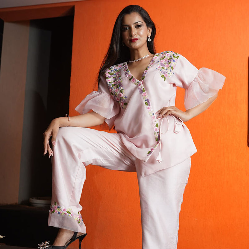 Rosita Shine – Blush Pret Co‑ord Set with Ruffles & Embroidery- Set of 2